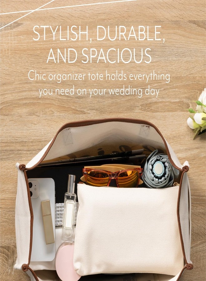 Your Perfect Day Bride Bag - Large Bridal Mrs Bag for Wedding & Honeymoon - With Zip Pocket and Bonus Vanity Case - Durable and Spacious Tote in Cotton Canvas & Vegan Leather, Gold - Image 4